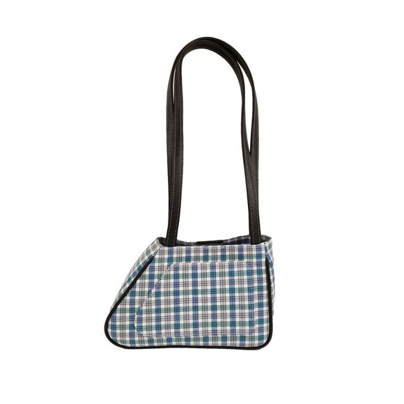 Sophia Asymmetrical Small Tote in Bijou Blue and Gray Cotton Twill Plaid - Picture 3 of 4
